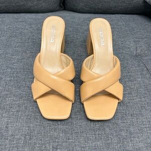 Soda Women's Beige Cross-Strap Heels